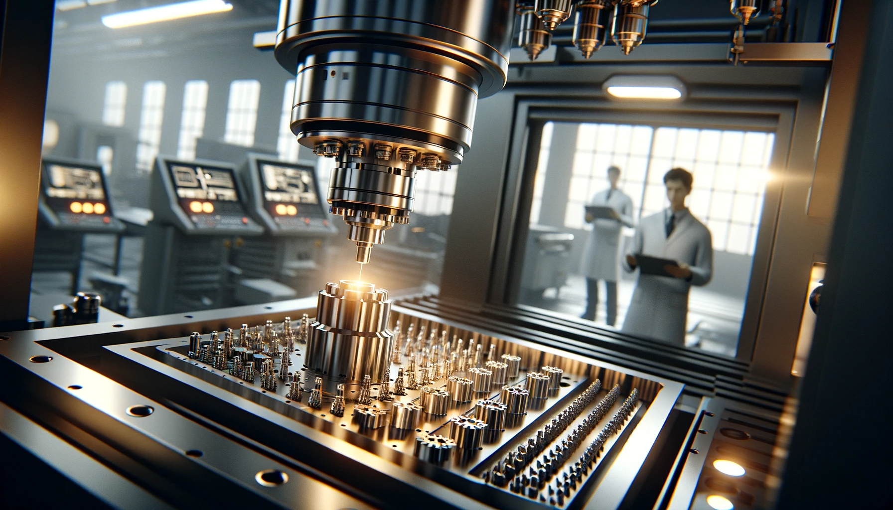 DALL·E 2024 01 11 02.51.28 A realistic and cinematic image showcasing the manufacturing of small components in the CNC Computer Numerical Control industry. The scene should de